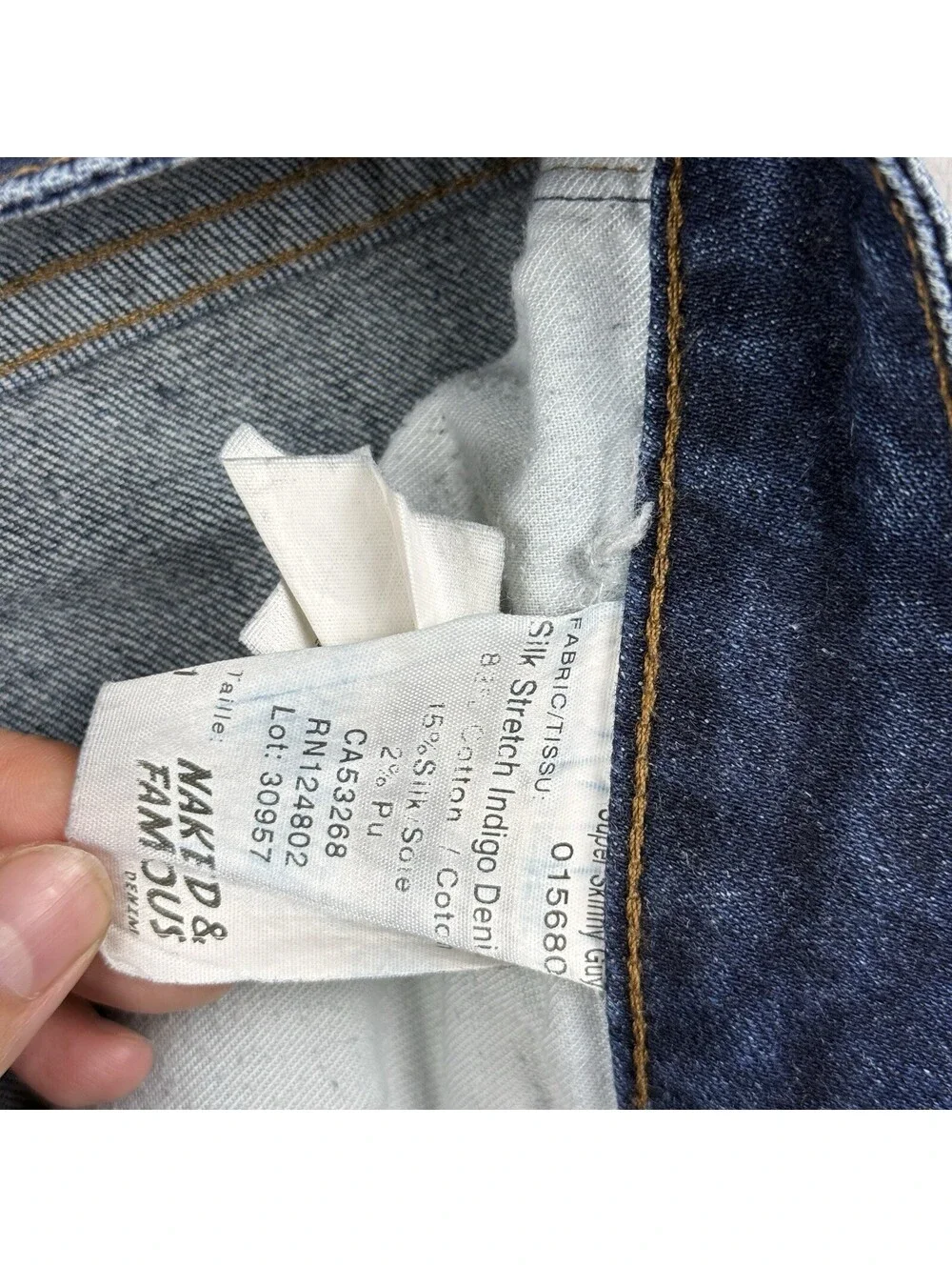 Naked & Famous Men Super Skinny Guy Silk Stretch Indigo Jeans W31 Grunge Preppy